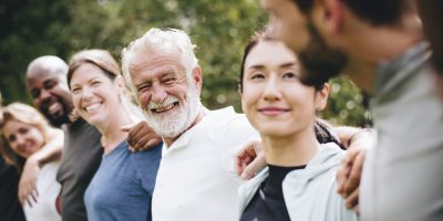 Happy diverse people together in the park